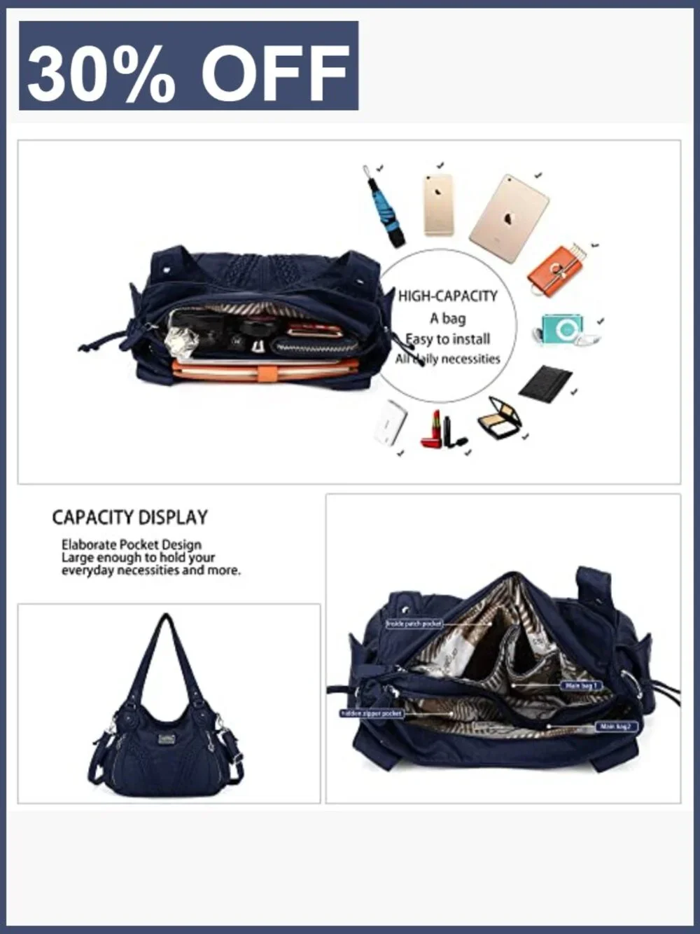 Women's Faux Leather Hobo Shoulder Bag Tote w/ Crossbody Strap